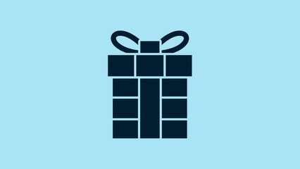 Sticker - Blue Gift box icon isolated on blue background. Merry Christmas and Happy New Year. 4K Video motion graphic animation