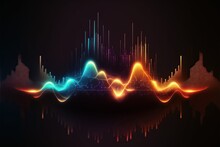Abstract Sound Waves. Frequency Audio Waveform, Music Wave HUD Interface Elements, Voice Graph Signal Cyberpunk, Generative Ai