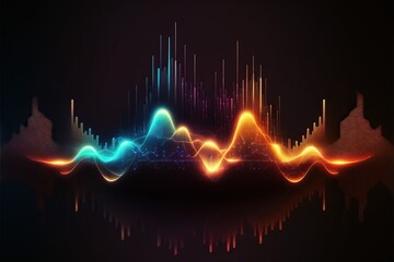 Fototapete - Abstract Sound waves. Frequency audio waveform, music wave HUD interface elements, voice graph signal cyberpunk, Generative ai