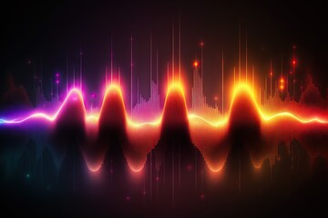 Fototapete - Abstract Sound waves. Frequency audio waveform, music wave HUD interface elements, voice graph signal cyberpunk, Generative ai