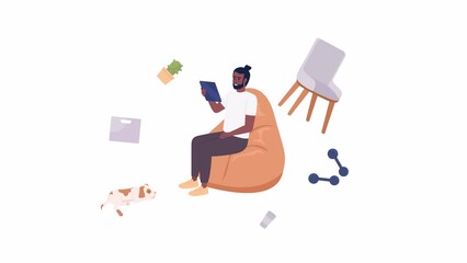 Poster - Animated internet connection loader. Everyday life. Flat person 4K video footage with alpha channel transparency. Color cartoon style loader animation with character for download, upload process