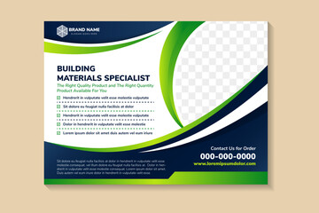Poster - Horizontal vector background template for page covers, flyers, leaflets or advertising billboards A4 size proportion. space for photo collage and text. headlne is building materials specialist.