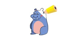 A Yellow Pencil Draws A Hippopotamus And The Letter H. The Hippopotamus Puts A Hat On His Head.