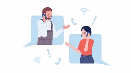Poster - Animated calling internet provider. Tech support. Looped flat 2D characters 4K video footage. Color isolated animation on white background with alpha channel transparency for website, social media