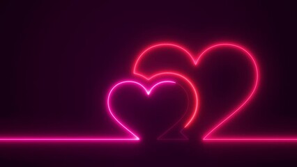 Wall Mural - Glowing animated red and pink neon heart valentine day background
