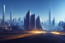"A Majestic Painting Of A City In The Metaverse, Showcasing The Futuristic, Virtual World With Its Towering Skyscrapers And Advanced Technology. Generative AI. Generative AI