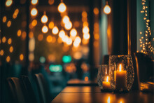A Romantic Luxury Restaurant Decorated In Saint Valentine's Day With Candles And Lights. Generative Ai.