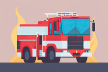 Fire Truck Isolated Illustration Made With Generative AI.	
