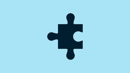 Canvas Print - Blue Piece of puzzle icon isolated on blue background. Modern flat, business, marketing, finance, internet concept. 4K Video motion graphic animation