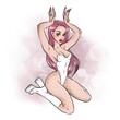 Beautiful nasty kinky dirty girl bunny or kitten in vitage pin up style hand drawn illustration