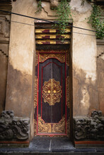 Decorated Door At The Entrance To A Temple In Bali, Indonesia