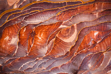 Detail Of Colorful Rock Patterns In The Cliffs Of Petra, Jordan.