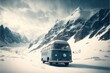 A van rolling quickly in a snow landscape, design, purified, travel inspiration