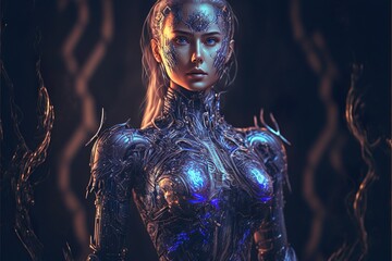 Canvas Print - Cyber model woman in a fantasy world
