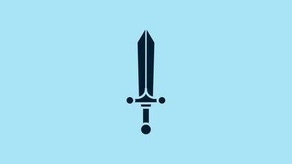 Poster - Blue Medieval sword icon isolated on blue background. 4K Video motion graphic animation