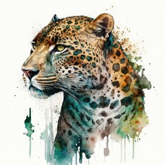 Wall Mural - Colorful watercolor painting of a jaguar ,made with Generative AI