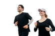 © muse studio - A couple of people a man and a woman are running runners fitness together two, isolated transparent background.