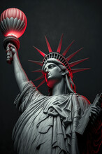 Statue Of Liberty Holding A Red Balloon. Generative AI.