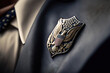 American eagle badge close-up on the lapel of a man's business suit jacket. Based on Generative AI