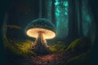 Glowing mushroom in  a dark enchanted forest , Tolkien style. Generative AI