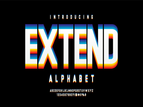 multiple layers colors alphabet design with uppercase, numbers and symbols