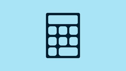 Poster - Blue Calculator icon isolated on blue background. Accounting symbol. Business calculations mathematics education and finance. 4K Video motion graphic animation