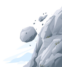 Gray Rock With Stones Falling Down, Natural Hazard From Falling Stones, Danger In Mountains Concept, Dangerous Nature Phenomenon, Landslide In Mountains