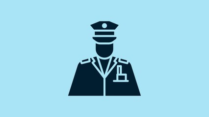 Poster - Blue Police officer icon isolated on blue background. 4K Video motion graphic animation