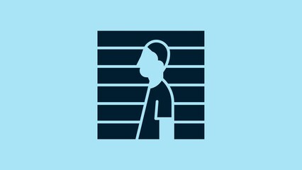 Sticker - Blue Suspect criminal icon isolated on blue background. The criminal in prison, suspected near the board. 4K Video motion graphic animation