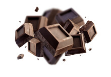 Collection Of Chocolate Explosion Isolated On Transparent Background. Selective Focus
