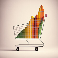 shopping cart with graphic going up due to inflation and price rising . generative ai