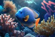 Underwater world. Coral reef and tropical fish sea background. Generative AI Illustration