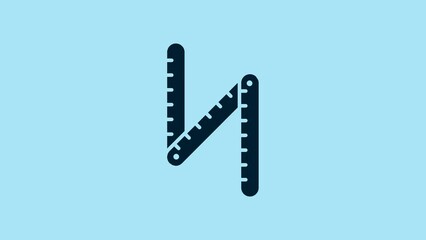 Sticker - Blue Folding ruler icon isolated on blue background. 4K Video motion graphic animation