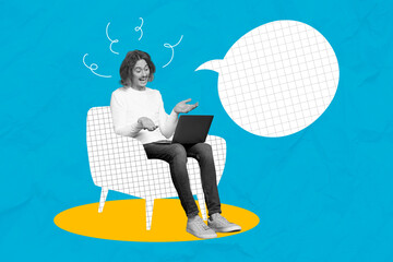 Leinwandbilder - Photo sketch graphics collage artwork picture of smiling happy guy talking modern device empty space isolated drawing background