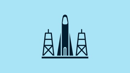 Poster - Blue Rocket launch from the spaceport icon isolated on blue background. Launch rocket in space. 4K Video motion graphic animation