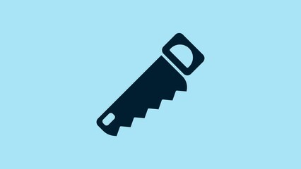 Sticker - Blue Hand saw icon isolated on blue background. 4K Video motion graphic animation