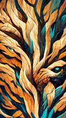 Wall Mural - lion wood painting fluff texture illustration Generative AI Content by Midjourney