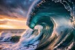 Illustration photo of a giant monster wave in a rough sea