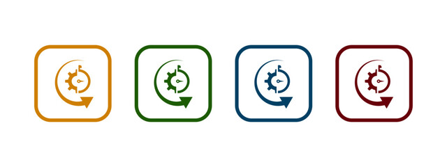 Efficiency icon, production process icon symbol. Time with gear concept in different color design.	