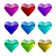 Poster - Set of heart icons or love symbol shapes in 3d rendering
