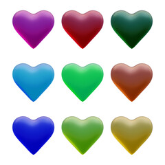 Poster - Set of heart icons or love symbol shapes in 3d rendering
