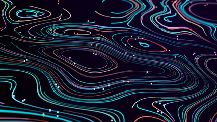 Fototapete - Abstract digital background from rounded colored lines. Information flow space. Big data visualization. 3D rendering.