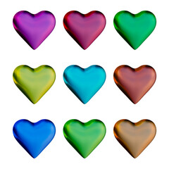 Poster - Set of heart icons or love symbol shapes in 3d rendering

