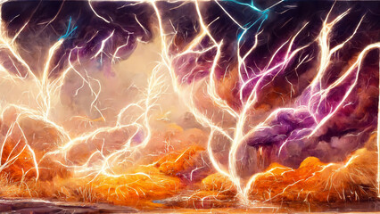 Poster - Lightning strike particle effect diagram illustration Generative AI Content by Midjourney