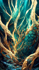 Poster - Water magic particle concept illustration illustration Generative AI Content by Midjourney