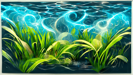 Poster - Water magic environment particle renderings illustration Generative AI Content by Midjourney