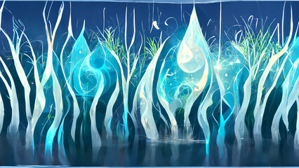 Poster - Water magic environment particle renderings illustration Generative AI Content by Midjourney