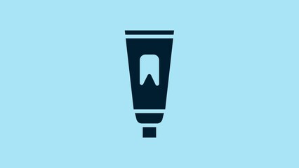 Sticker - Blue Tube of toothpaste icon isolated on blue background. 4K Video motion graphic animation