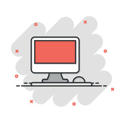 Poster - Personal computer in comic style. Desktop pc cartoon vector illustration on isolated background. Monitor display splash effect sign business concept.