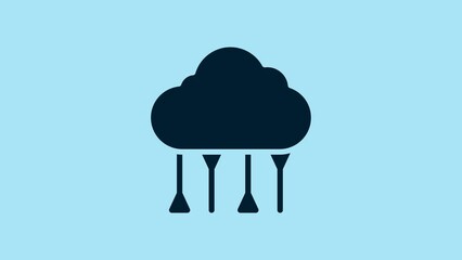 Poster - Blue Network cloud connection icon isolated on blue background. Social technology. Cloud computing concept. 4K Video motion graphic animation